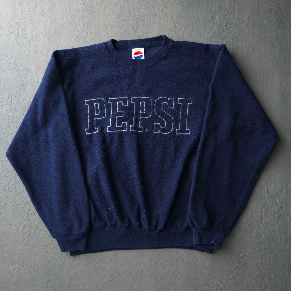 Vintage 90s Pepsi Navy Sweatshirt Size M Embroidered Logo Crewneck